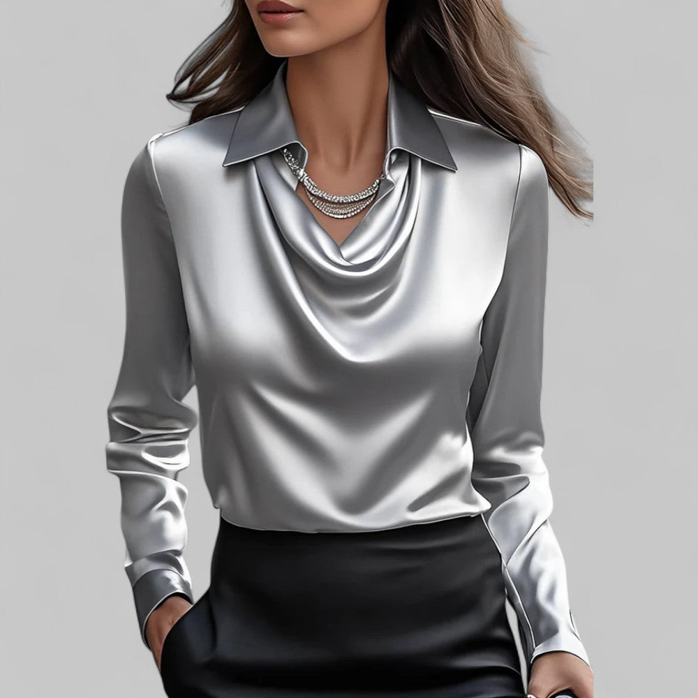 Dames Satijnen Blouse met Zachtvallende Pasvorm – Elegant & Tijdloos – Elvaréssa