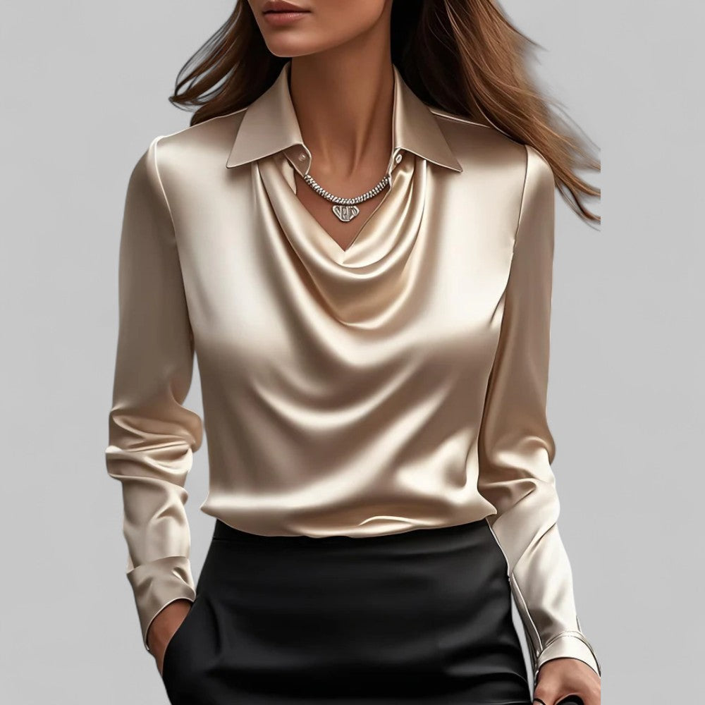 Dames Satijnen Blouse met Zachtvallende Pasvorm – Elegant & Tijdloos – Elvaréssa