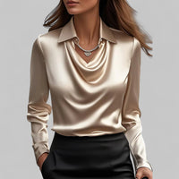 Dames Satijnen Blouse met Zachtvallende Pasvorm – Elegant & Tijdloos – Elvaréssa