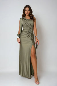 Dames one shoulder maxi jurk met asymmetrische snit – elegant & opvallend – Sorevielle