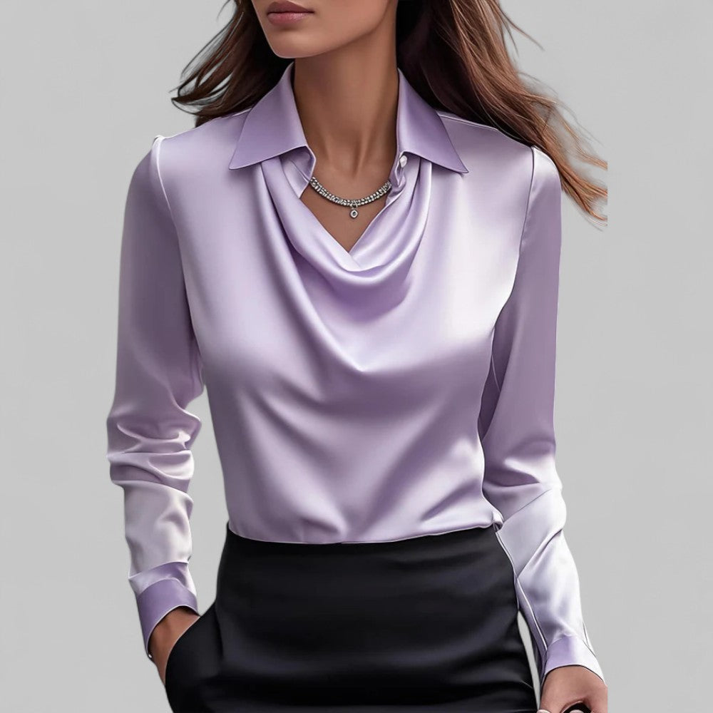 Dames Satijnen Blouse met Zachtvallende Pasvorm – Elegant & Tijdloos – Elvaréssa