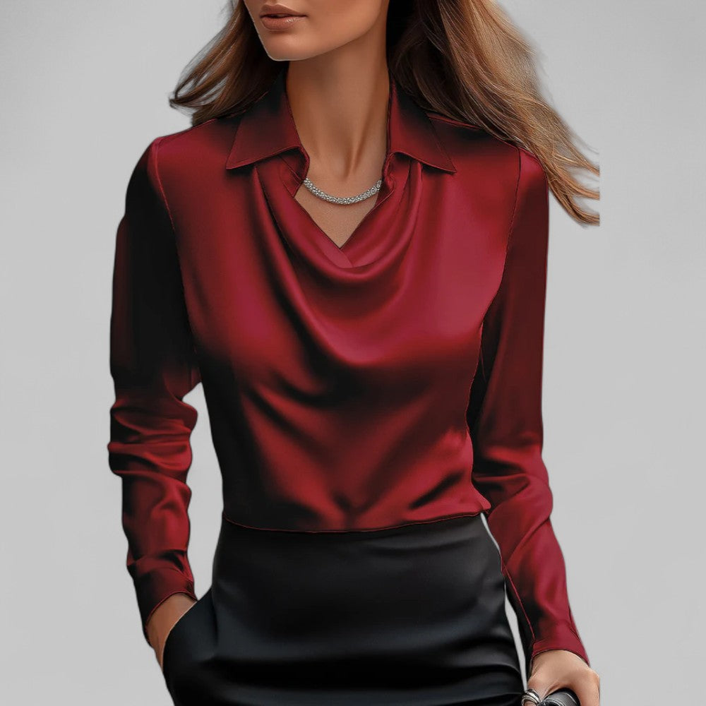 Dames Satijnen Blouse met Zachtvallende Pasvorm – Elegant & Tijdloos – Elvaréssa