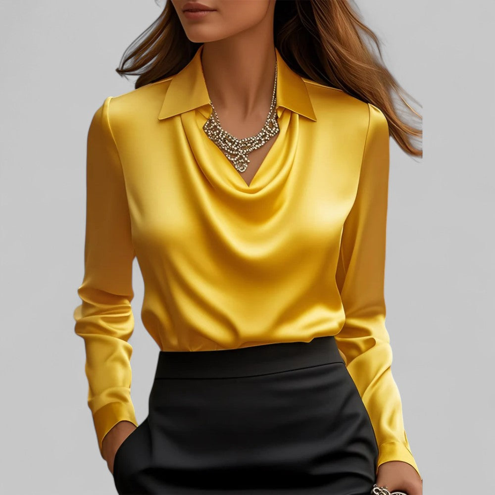 Dames Satijnen Blouse met Zachtvallende Pasvorm – Elegant & Tijdloos – Elvaréssa