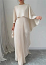 Amelia Dames Maxi Jurk – Cape Model met Geplooide Overlay