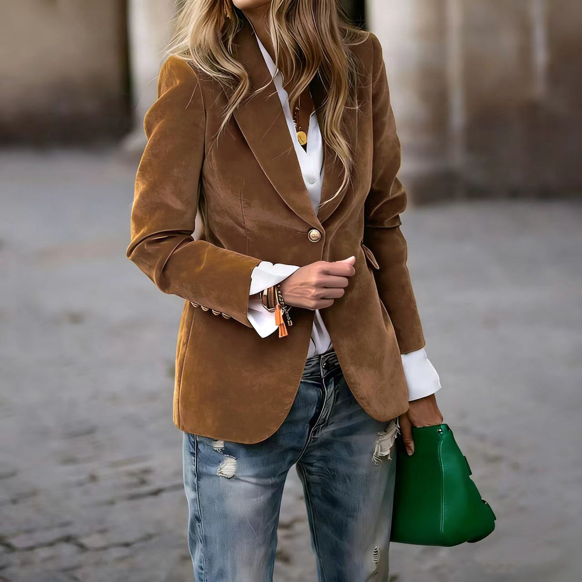 Dames Fluwelen Blazer met Elegante Pasvorm – Tijdloos & Verfijnd – Maelis
