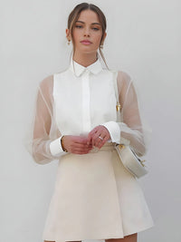 Dames Blouse met Transparante Mouwen – Elegant & Vrouwelijk – Évarisse