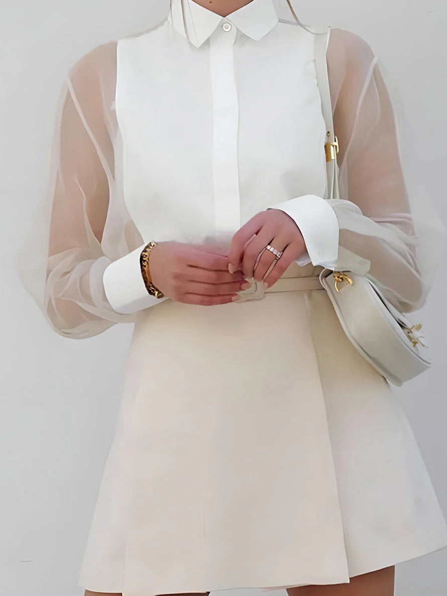 Dames Blouse met Transparante Mouwen – Elegant & Vrouwelijk – Évarisse