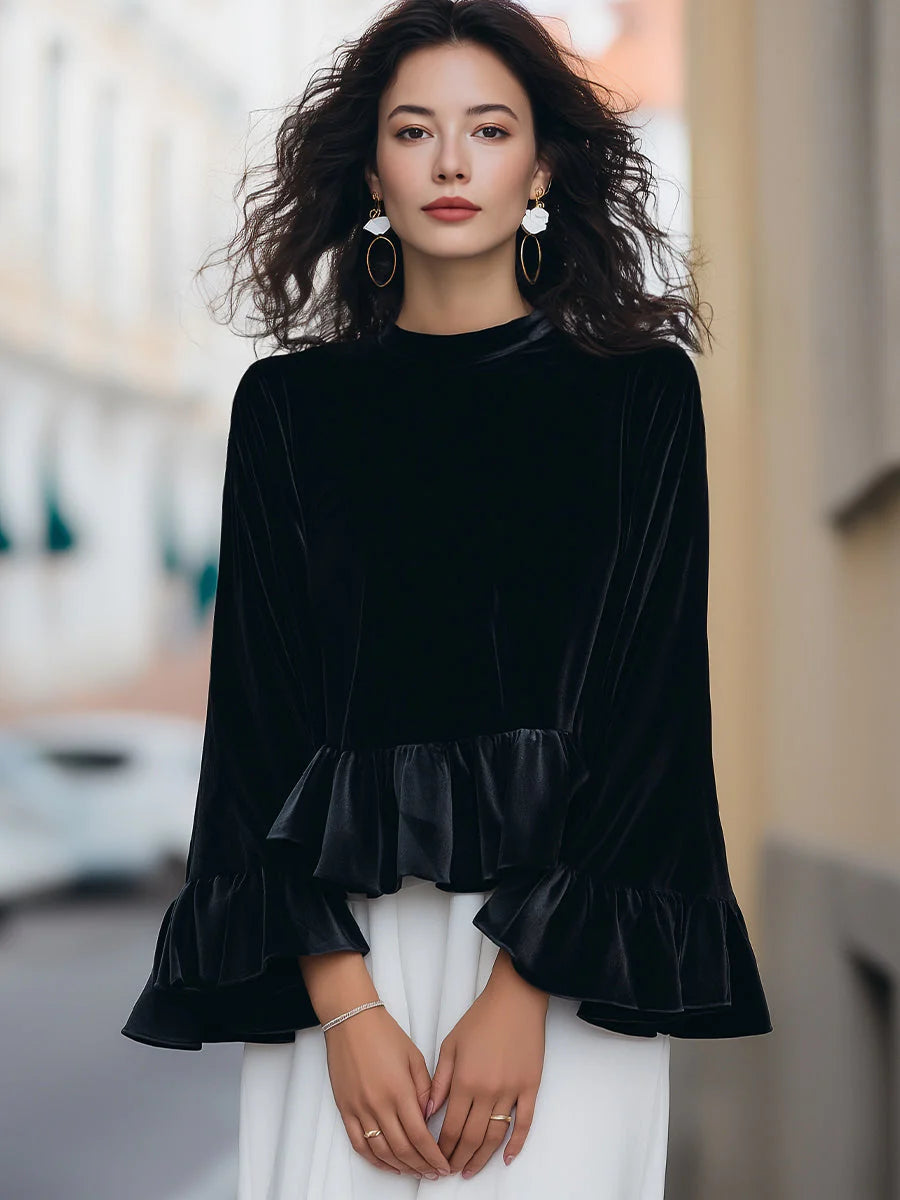 Dames Fluwelen Blouse met Ruches – Elegant & Feestelijk – Lyséa