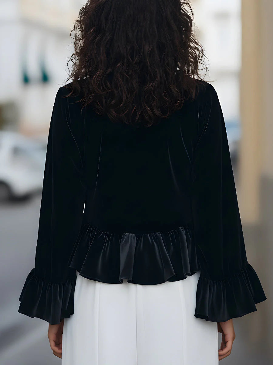 Dames Fluwelen Blouse met Ruches – Elegant & Feestelijk – Lyséa