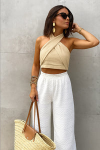 Dames Korte Halter Top – Beige & Zomers – Elvira
