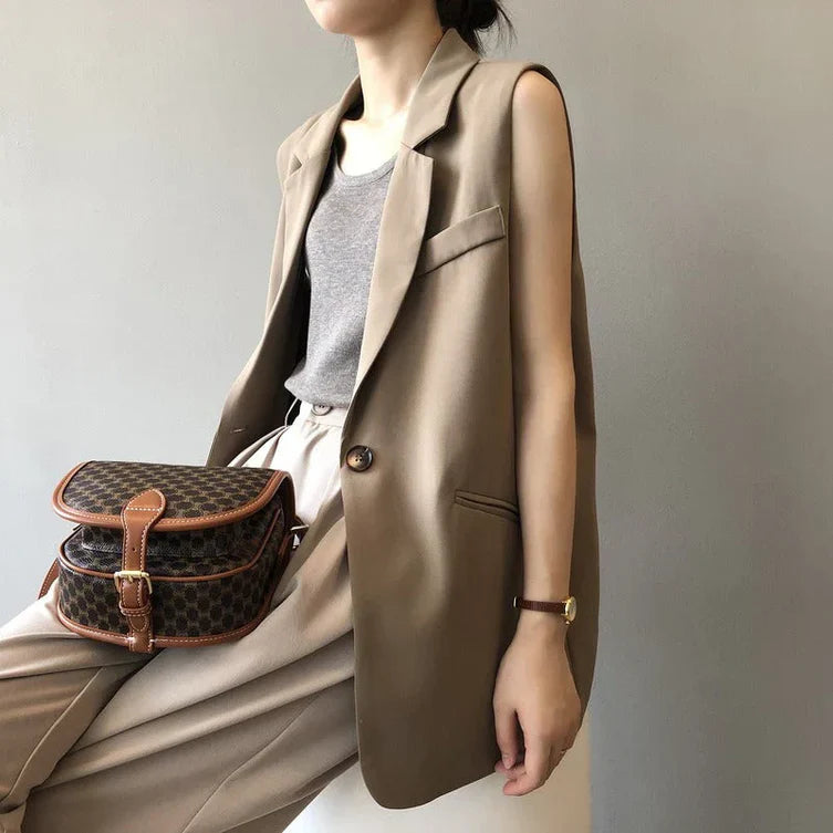 Dames Mouwloze Blazer – Beige & Elegant – Estelle