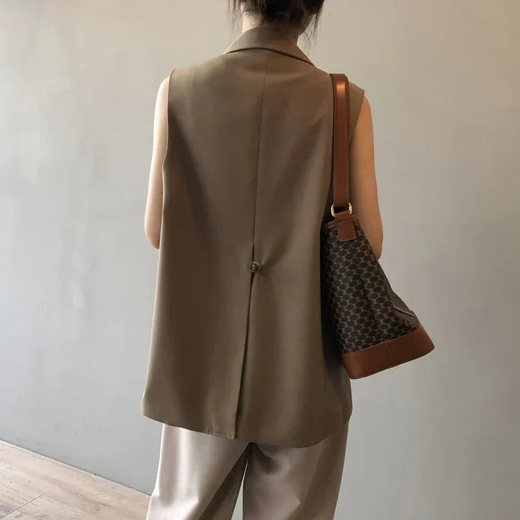 Dames Mouwloze Blazer – Beige & Elegant – Estelle