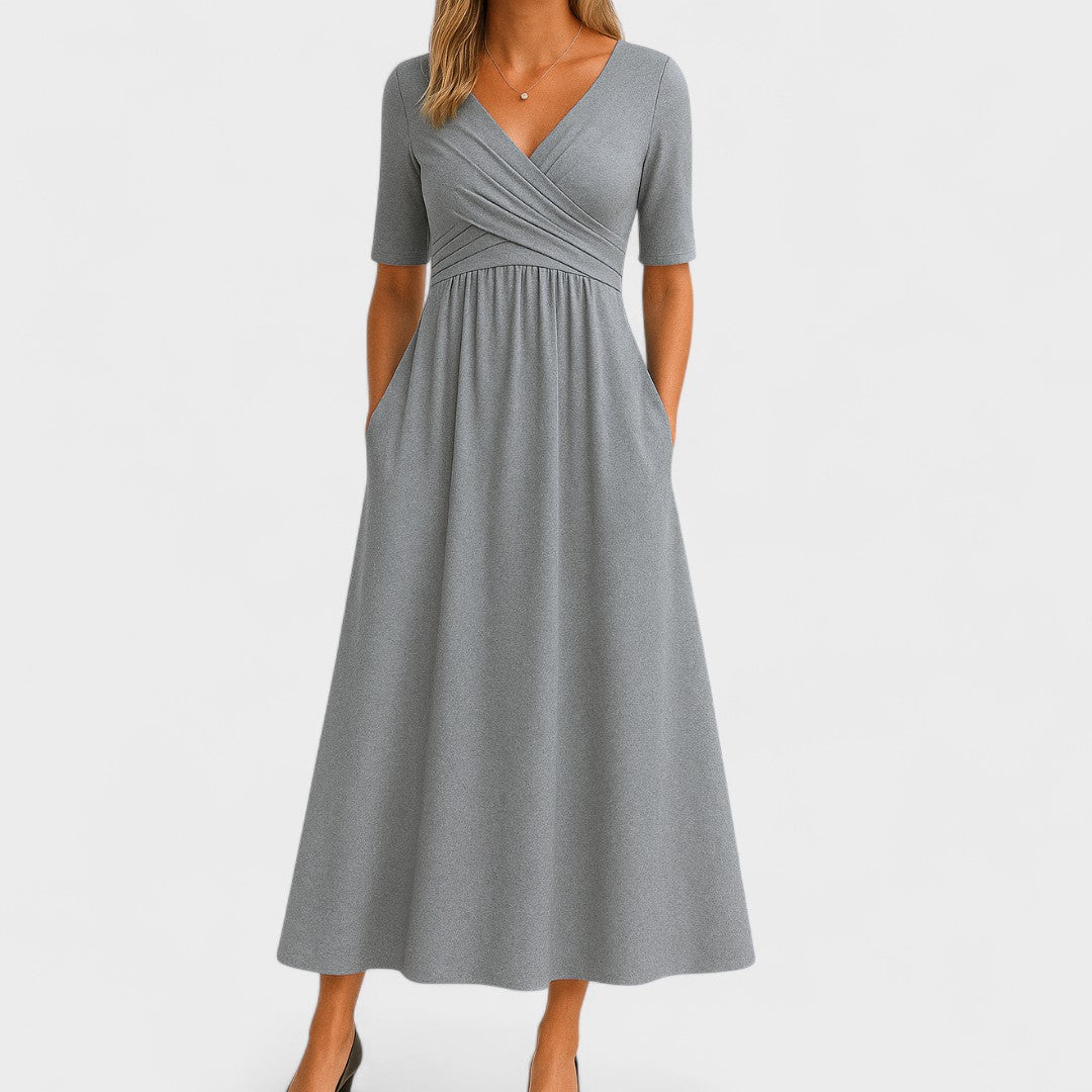 Celeste Dames Midi Jurk – V-Hals Model