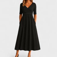 Celeste Dames Midi Jurk – V-Hals Model