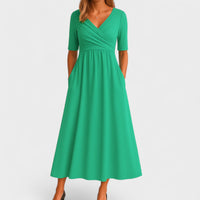 Celeste Dames Midi Jurk – V-Hals Model