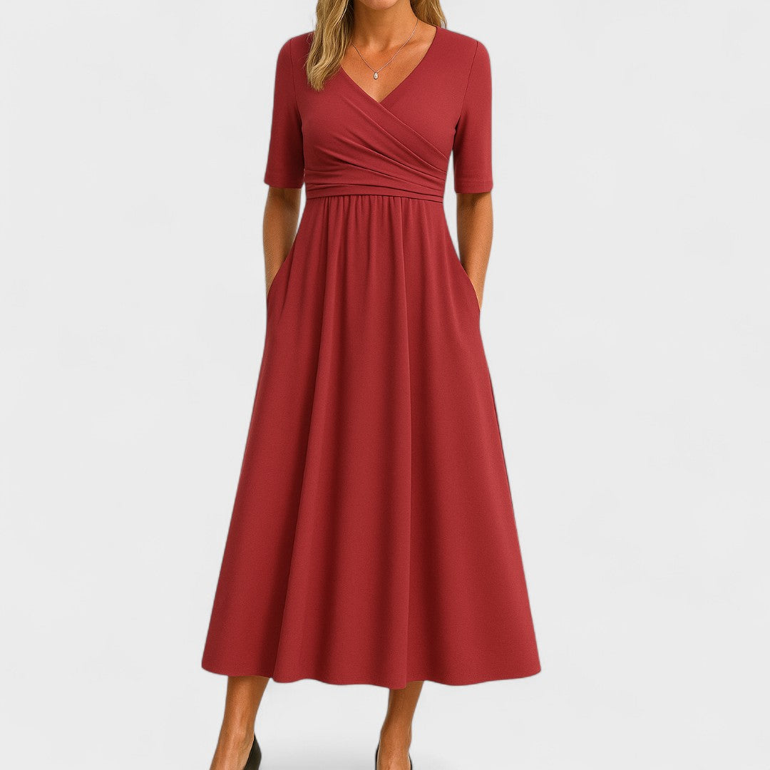 Celeste Dames Midi Jurk – V-Hals Model