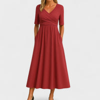 Celeste Dames Midi Jurk – V-Hals Model