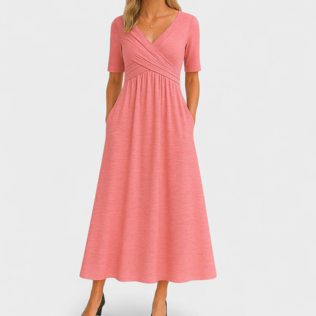 Celeste Dames Midi Jurk – V-Hals Model