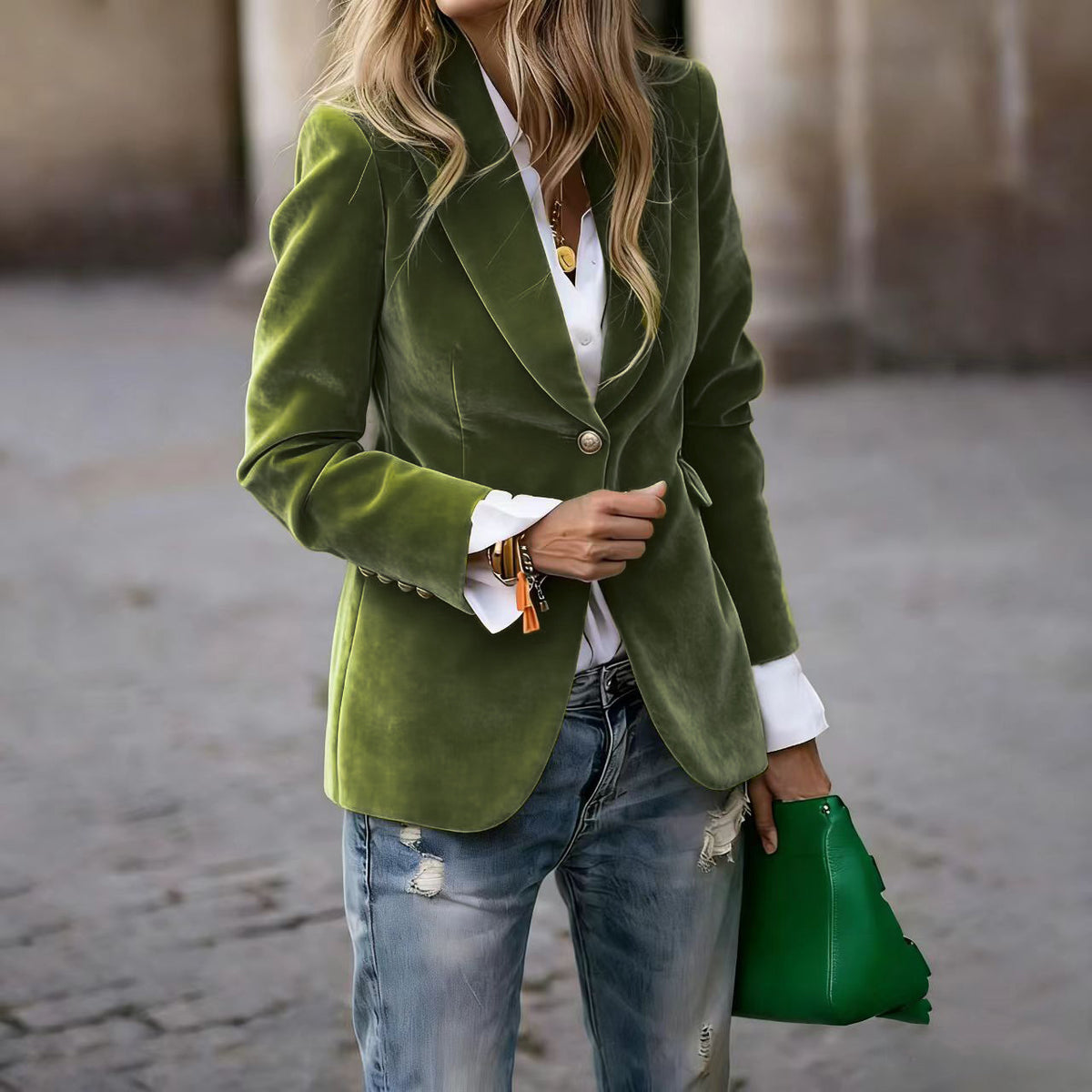 Dames Fluwelen Blazer met Elegante Pasvorm – Tijdloos & Verfijnd – Maelis