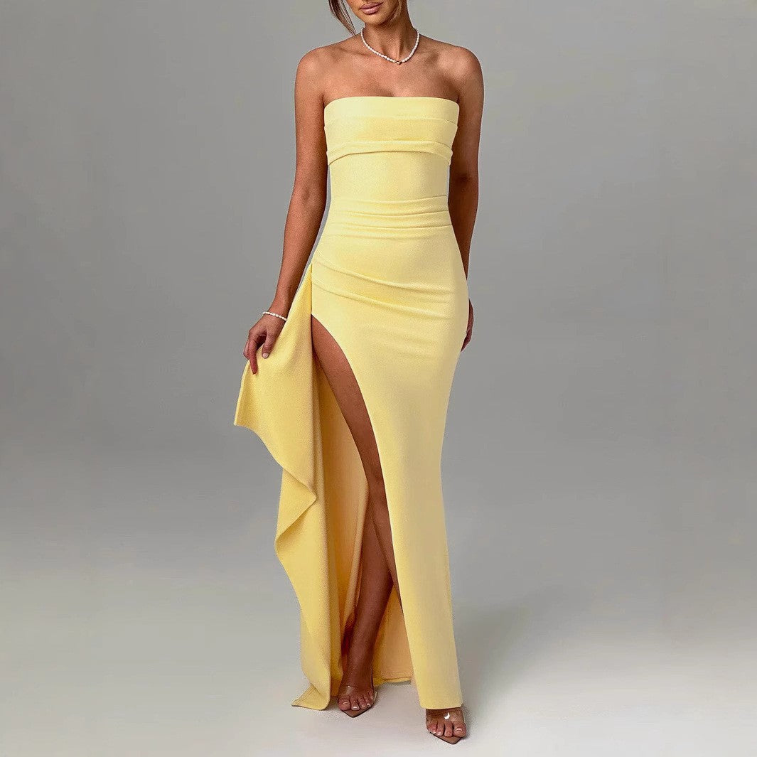 Dames Off-Shoulder Maxi Jurk met Hoge Split – Elegant & Verfijnd – Ayla