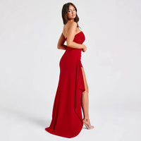 Dames Off-Shoulder Maxi Jurk met Hoge Split – Elegant & Verfijnd – Ayla