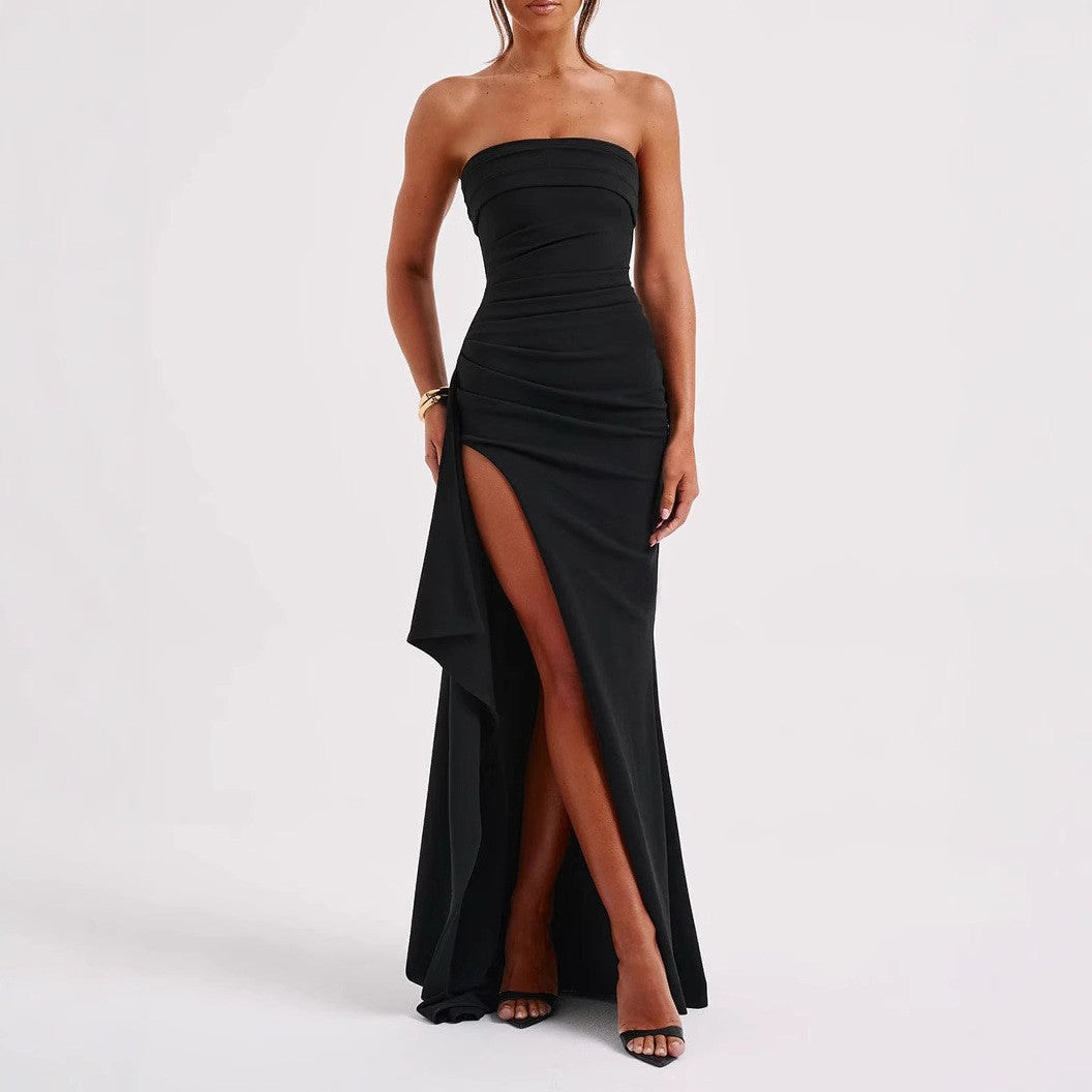 Dames Off-Shoulder Maxi Jurk met Hoge Split – Elegant & Verfijnd – Ayla