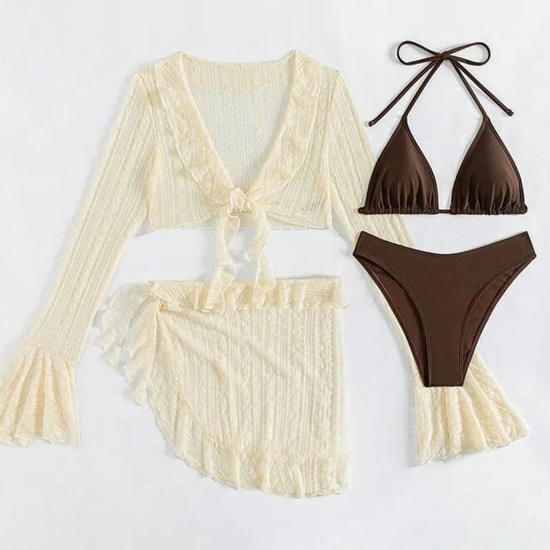 Dames 3-delige bikini met cover-up set – zomers & bohemian – Ravélia