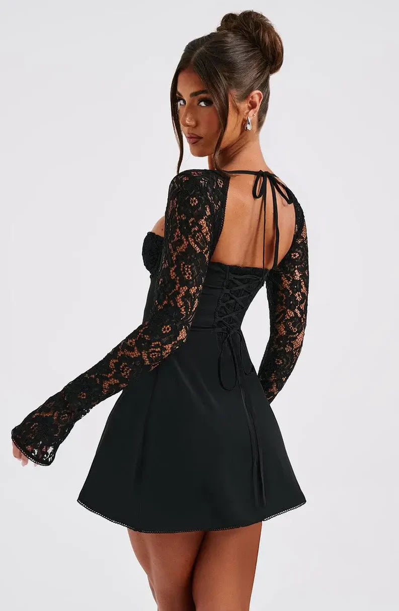 Dames Bodycon Mini Jurk met Kant Mouwen – Elegant & Verleidelijk – Ravielle