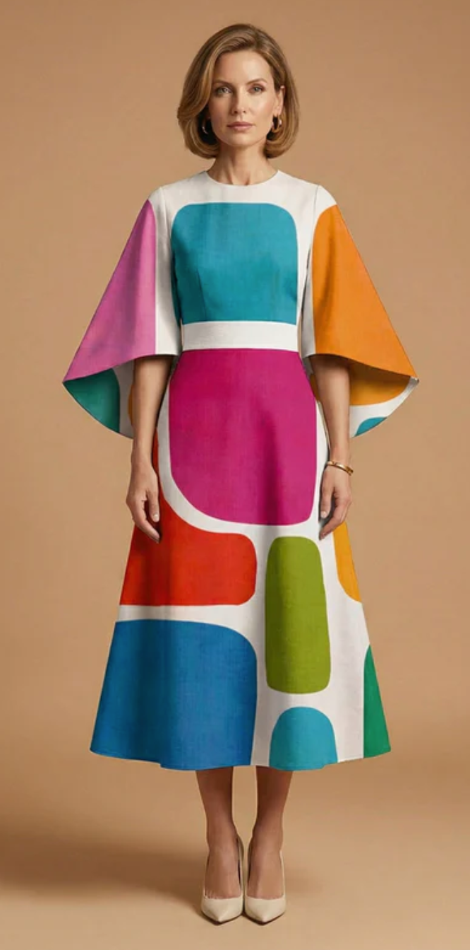 Midi Jurk met Ronde Hals – Elegant & Tijdloos – Zaféliane