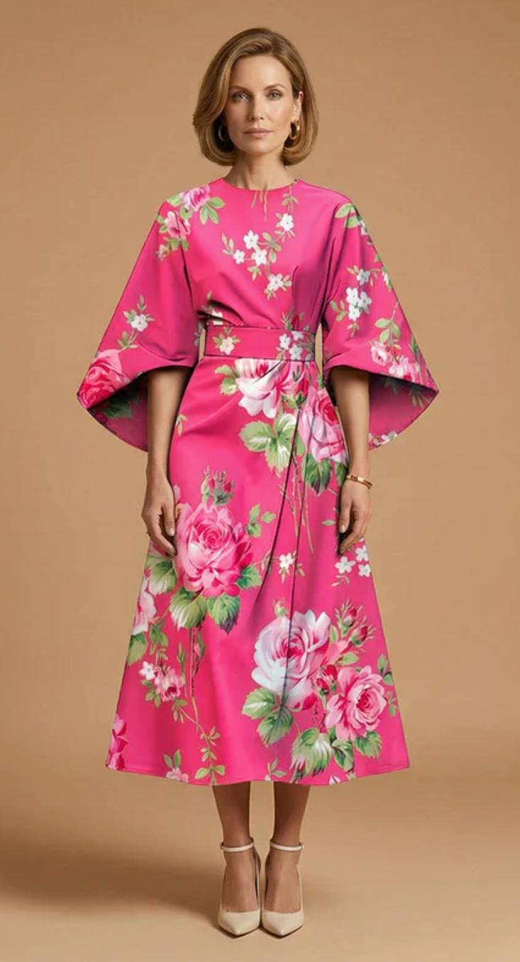 Midi Jurk met Ronde Hals – Elegant & Tijdloos – Zaféliane