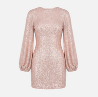 Dames Pailletten Mini Jurk met V-Hals en Lange Mouwen – Glamoureus & Elegant – Théolina