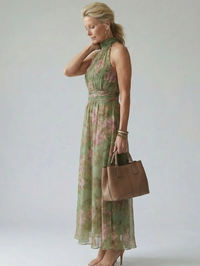 Midi Jurk met Halternek en Geplooid Bovenstuk – Elegant & Vrouwelijk – Eline