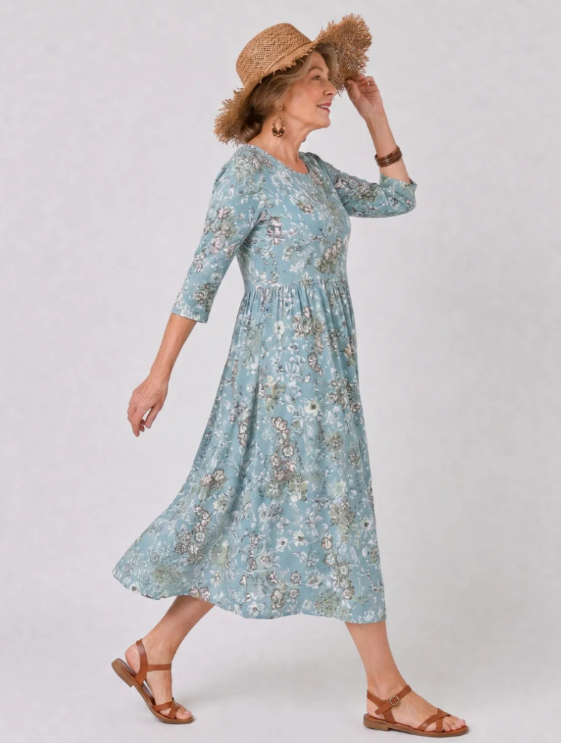 Midi Jurk met Bloemenprint en Driekwartmouwen – Romantisch & Vrouwelijk – Roselien