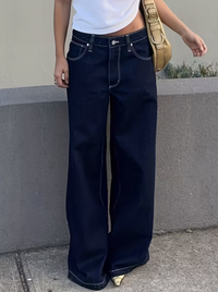 Blauwe Jeans met Rechte Wijde Pijpen en Five-Pocket Afwerking – Tijdloos & Casual – Azurine