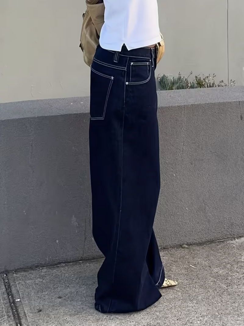 Blauwe Jeans met Rechte Wijde Pijpen en Five-Pocket Afwerking – Tijdloos & Casual – Azurine