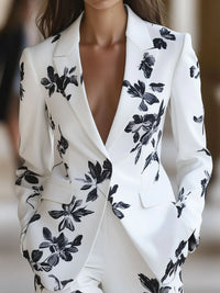 Dames Witte Blazer met Bloemenprint – Elegant & Opvallend – Solénaire
