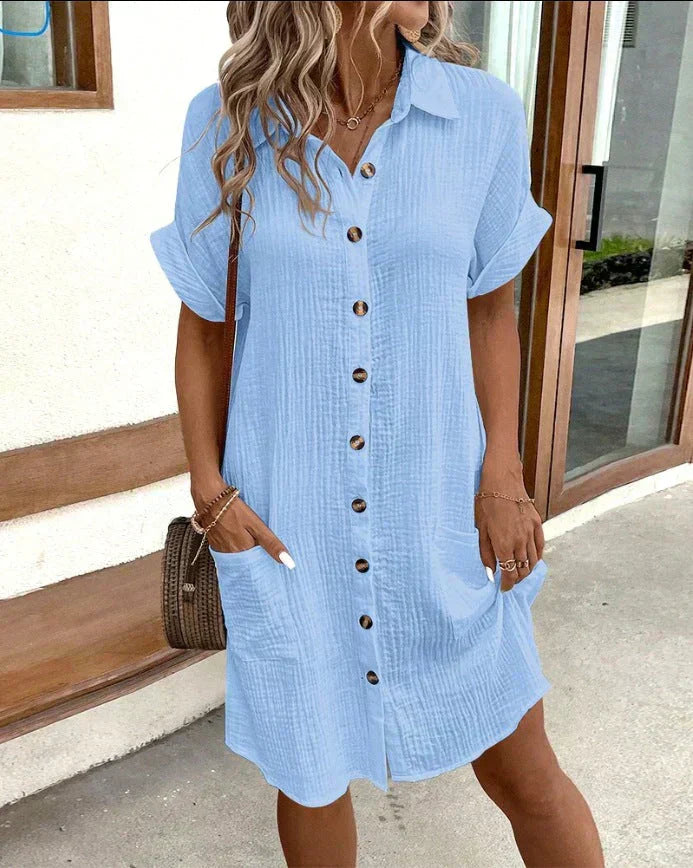 Dames Katoenen Maxi Hemdjurk met Knoopsluiting – Licht & Zomers – Solévaire