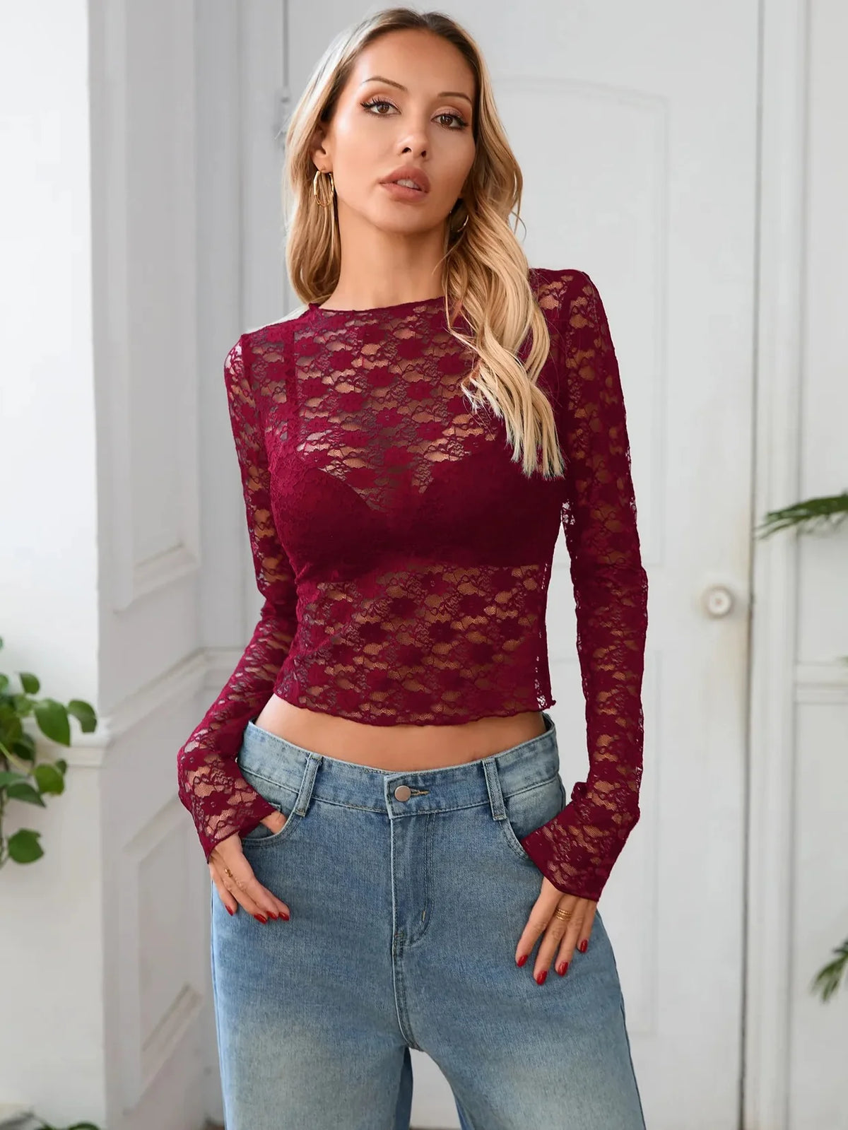 Dames Kanten Top met Lange Mouwen – Elegant & Vrouwelijk – Séviane