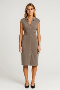 Dames Midi Jurk zonder Mouwen met Knopen – Getailleerd & Elegant – Valirenne