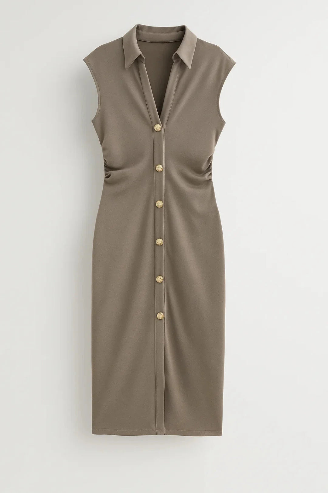 Dames Midi Jurk zonder Mouwen met Knopen – Getailleerd & Elegant – Valirenne