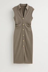 Dames Midi Jurk zonder Mouwen met Knopen – Getailleerd & Elegant – Valirenne