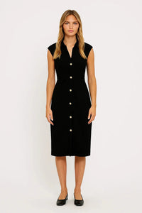 Dames Midi Jurk zonder Mouwen met Knopen – Getailleerd & Elegant – Valirenne