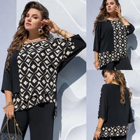 Blouse met Grafische Print, Gelaagde Look en Color Block – Modieus & Flatterend – Albane