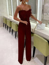 Feestelijke Jumpsuit met Verenaccent, Hoge Taille en Brede Pijpen – Opvallend & Elegant – Aliénor