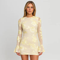 Mesh Mini Jurk met Bloemenprint en Klokmouwen – Romantisch & Elegant – Aline