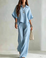 Co-Ord Set met Oversized Blouse en Palazzo Broek in Lichtblauw – Luchtig & Zomers – Alveine
