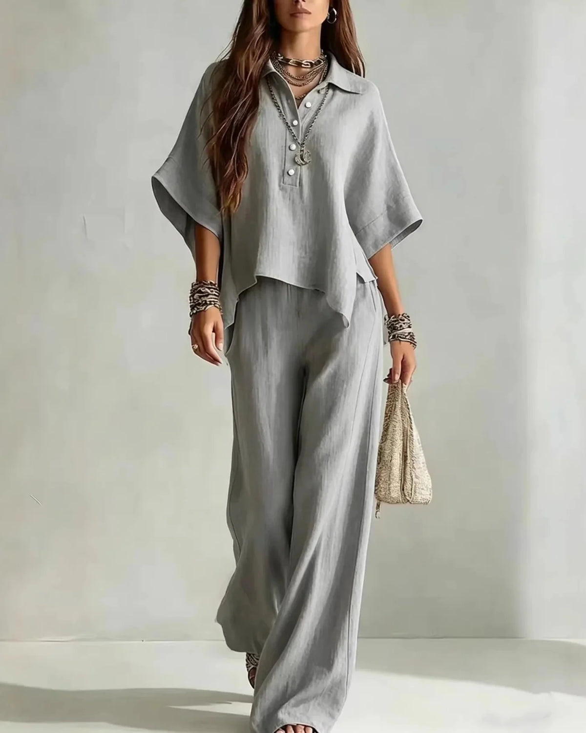 Co-Ord Set met Oversized Blouse en Palazzo Broek in Lichtblauw – Luchtig & Zomers – Alveine