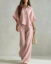 Co-Ord Set met Oversized Blouse en Palazzo Broek in Lichtblauw – Luchtig & Zomers – Alveine
