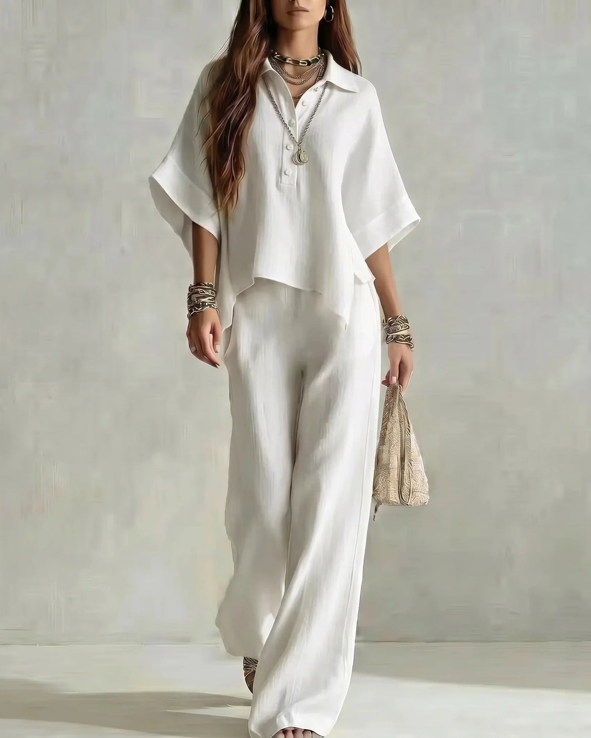 Co-Ord Set met Oversized Blouse en Palazzo Broek in Lichtblauw – Luchtig & Zomers – Alveine