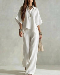 Co-Ord Set met Oversized Blouse en Palazzo Broek in Lichtblauw – Luchtig & Zomers – Alveine